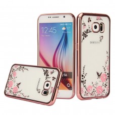 Samsung Galaxy Note 3 - Secret Garden Floral and Butterfly Bling Rhinestone Electroplated Clear Soft TPU Protective Phone Cover Case - Rose Gold and Pink Flower
